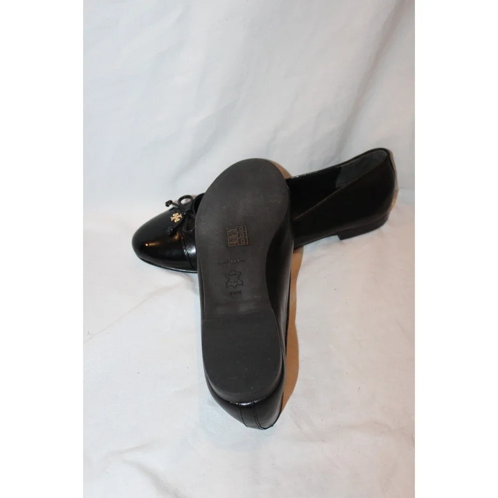Tory Burch Claire Cap-Toe Goat Leather Ballet Flats Black NEW SZ 9.5 $275